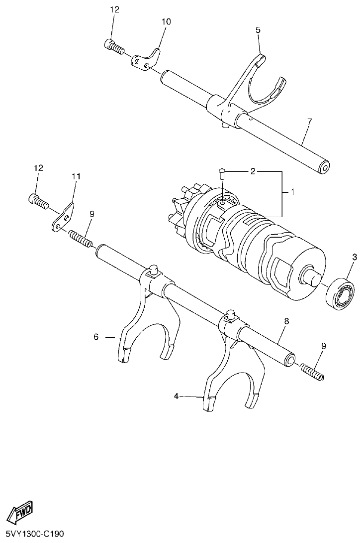 Yamaha R1 2008 SHIFT CAM & FORK parts diagram